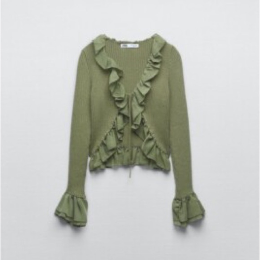 Zara Green Ruffled Cardigan - Picture 2 of 2